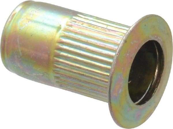 RivetKing - #8-32, 0.08 to 0.13" Grip, Steel Standard Rivet Nut - Zinc Yellow Dichromate Finish, Countersunk Head - Industrial Tool & Supply