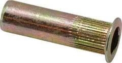 RivetKing - #10-32, 0.13 to 0.225" Grip, 19/64" Drill, Steel Closed End Knurled Rivet Nut - Zinc Yellow Dichromate Finish, Countersunk Head - Industrial Tool & Supply