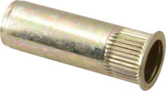 RivetKing - 1/4-20, 0.027 to 0.165" Grip, 25/64" Drill, Steel Closed End Knurled Rivet Nut - Zinc Yellow Dichromate Finish, Countersunk Head - Industrial Tool & Supply