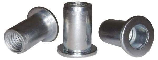 RivetKing - #10-32, 0.01 to 0.08" Grip, 1/4" Drill, Steel Standard Rivet Nut - Zinc Plated, Round Head - Industrial Tool & Supply