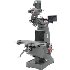 Jet - 9" Table Width x 42" Table Length, Step Pulley Control, 3 Phase Knee Milling Machine - R8 Spindle Taper, 2 hp - Industrial Tool & Supply