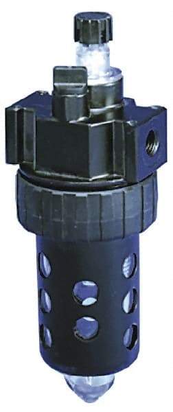 Parker - 1/2" NPT, 150 Max psi Standard Mist Lubricator - Polycarbonate Bowl with Sight Glass, Zinc Body, 90 CFM, 125°F Max Temp, 3.24" Wide x 9.27" High - Industrial Tool & Supply