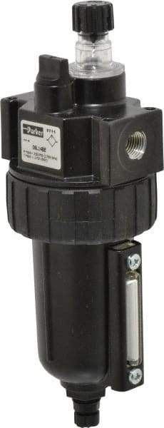 Parker - 1/4" NPT, 250 Max psi Intermediate Mist Lubricator - Metal Bowl with Sight Glass, Zinc Body, 40 CFM, 175°F Max Temp, 2.81" Wide x 7.82" High - Industrial Tool & Supply