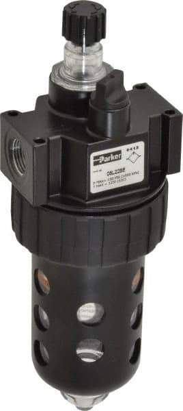 Parker - 3/8" NPT, 150 Max psi Intermediate Mist Lubricator - Polycarbonate Bowl with Sight Glass, Zinc Body, 60 CFM, 125°F Max Temp, 2.81" Wide x 7.82" High - Industrial Tool & Supply