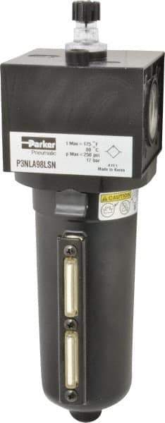 Parker - 1" NPT, 250 Max psi Heavy Duty Mist Lubricator - Metal Bowl with Sight Glass, Zinc Body, 250 CFM, 175°F Max Temp, 3.62" Wide x 11.81" High - Industrial Tool & Supply