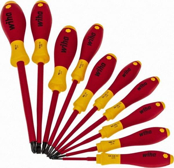 Wiha - 10 Piece Phillips & Slotted Screwdriver Set - Blade Sizes: Width mm 2, 2.5, 3, 3.5, 4.5 & 6.5, Bit Sizes: Philips #0 to #3, Metric Length mm: 60mm, 75mm, 80mm, 100mm, 125mm & 150mm - Industrial Tool & Supply