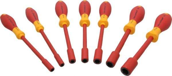 Wiha - 7 Piece 3/16 to 1/2" Insulated Nutdriver Set - Solid Shaft, Ergonomic Handle - Industrial Tool & Supply