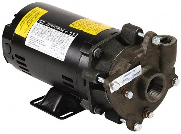 Pentair - ODP Motor, 208-230/460 Volt, 3 Phase, 1/2 HP, Cast Iron Straight Pump - 1-1/4 Inch Inlet, 1 Inch Outlet, 42 Max Head psi, Bronze Impeller, Cast Iron Shaft, Buna-N Seal, 42 Ft. Shut Off - Industrial Tool & Supply