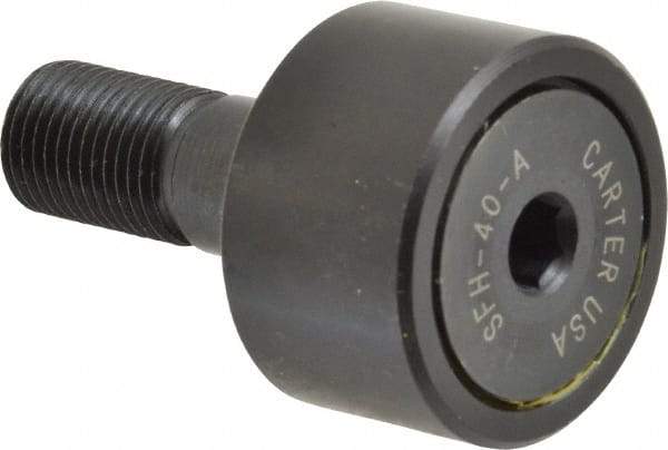 Made in USA - 1-1/4" Roller Diam x 3/4" Width, 1/2" Stud Diam x 1-1/4" Length, Stud Cam Follower - Steel, 5/8" Thread Length, 1/2-20 Thread, 3,144 Lb Dynamic Cap - Industrial Tool & Supply