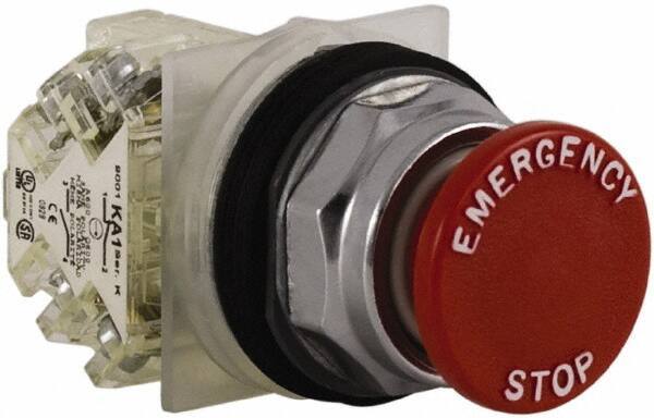 Schneider Electric - 30mm Mount Hole, Extended Straight, Pushbutton Switch with Contact Block - Red Pushbutton, Momentary (MO) - Industrial Tool & Supply