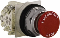 Schneider Electric - 30mm Mount Hole, Extended Straight, Pushbutton Switch with Contact Block - Red Pushbutton, Momentary (MO) - Industrial Tool & Supply