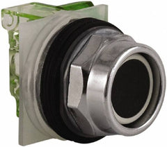 Schneider Electric - 30mm Mount Hole, Extended Straight, Pushbutton Switch with Contact Block - Black Pushbutton, Momentary (MO) - Industrial Tool & Supply