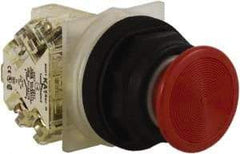 Schneider Electric - 30mm Mount Hole, Extended Straight, Pushbutton Switch with Contact Block - Red Pushbutton, Momentary (MO) - Industrial Tool & Supply