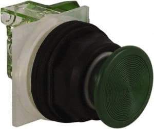 Schneider Electric - 30mm Mount Hole, Extended Straight, Pushbutton Switch with Contact Block - Green Pushbutton, Momentary (MO) - Industrial Tool & Supply