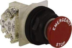 Schneider Electric - 30mm Mount Hole, Extended Straight, Pushbutton Switch with Contact Block - Red Pushbutton, Momentary (MO) - Industrial Tool & Supply