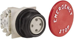 Schneider Electric - 30mm Mount Hole, Extended Straight, Pushbutton Switch with Contact Block - Red Pushbutton, Momentary (MO) - Industrial Tool & Supply