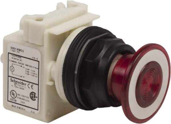 Schneider Electric - 30mm Mount Hole, Extended Straight, Pushbutton Switch Only - Red Pushbutton, Maintained (MA) - Industrial Tool & Supply