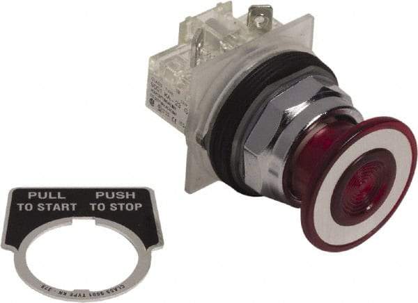 Schneider Electric - 30mm Mount Hole, Extended Mushroom Head, Pushbutton Switch Only - Round, Red Pushbutton, Nonilluminated, Maintained (MA), On-Off - Industrial Tool & Supply