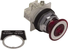 Schneider Electric - 30mm Mount Hole, Extended Mushroom Head, Pushbutton Switch Only - Round, Red Pushbutton, Nonilluminated, Maintained (MA), On-Off - Industrial Tool & Supply
