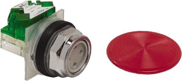 Schneider Electric - 30mm Mount Hole, Extended Straight, Pushbutton Switch with Contact Block - Red Pushbutton, Momentary (MO) - Industrial Tool & Supply