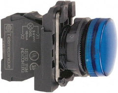 Schneider Electric - 24 VAC/VDC at 50/60 Hz Blue Lens LED Pilot Light - Round Lens, Screw Clamp Connector, 30mm Wide, Vibration Resistant, Water Resistant - Industrial Tool & Supply