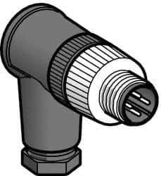 Telemecanique Sensors - 3 Amp, M12 4 Pin Elbowed Male Field Attachable Connector Sensor and Receptacle - 125 VAC, 150 VDC, IP67 Ingress Rating - Industrial Tool & Supply