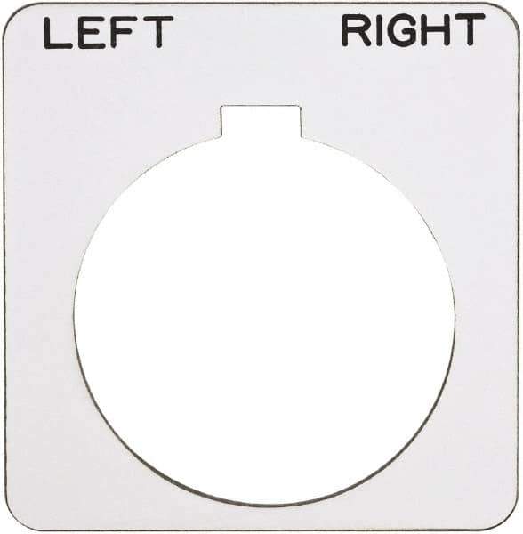 Schneider Electric - Square, Plastic Legend Plate - Left-Right - White Background, Black Letters, 1.22 Inch Hole Diameter, 1-3/4 Inch Square - Industrial Tool & Supply