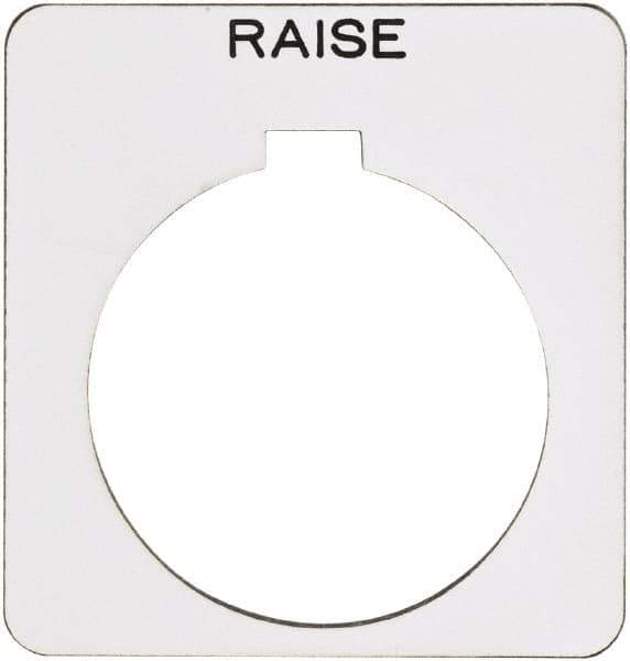Schneider Electric - Square, Plastic Legend Plate - Raise - White Background, Black Letters, 1.22 Inch Hole Diameter, 1-3/4 Inch Square - Industrial Tool & Supply