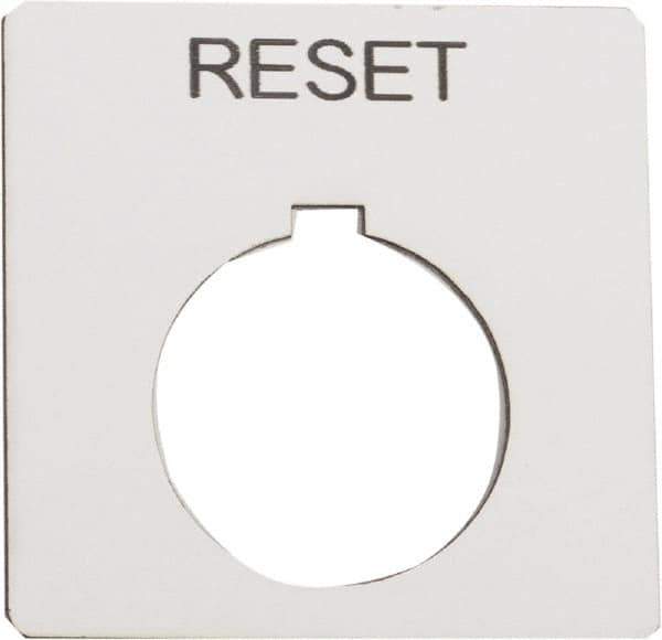Schneider Electric - Square, Plastic Legend Plate - Reset - White Background, Black Letters, 1.2 Inch Hole Diameter, 2-1/4 Inch Square - Industrial Tool & Supply
