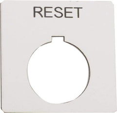 Schneider Electric - Square, Plastic Legend Plate - Reset - White Background, Black Letters, 1.2 Inch Hole Diameter, 2-1/4 Inch Square - Industrial Tool & Supply