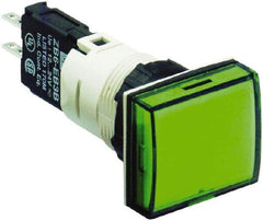 Schneider Electric - 12-24 VAC/VDC Green Lens LED Pilot Light - Rectangle Lens, Quick Connect Connector, 24mm Wide, Vibration Resistant - Industrial Tool & Supply