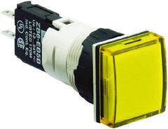 Schneider Electric - 12-24 VAC/VDC Yellow Lens LED Pilot Light - Square Lens, Quick Connect Connector, 18mm Wide, Vibration Resistant - Industrial Tool & Supply