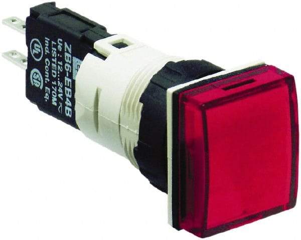 Schneider Electric - 12-24 VAC/VDC Red Lens LED Pilot Light - Square Lens, Quick Connect Connector, 18mm Wide, Vibration Resistant - Industrial Tool & Supply
