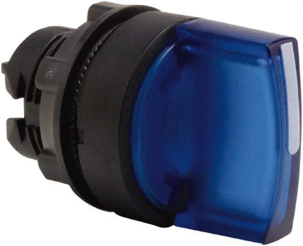 Schneider Electric - 22mm Mount Hole, 3 Position, Handle Operated, Selector Switch Only - Blue, Momentary (MO), Illuminated, Shock, Vibration and Water Resistant - Industrial Tool & Supply