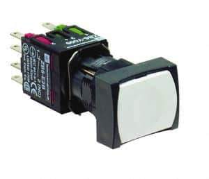 Schneider Electric - 16mm Mount Hole, Flush, Pushbutton Switch with Contact Block - Rectangle, White Pushbutton, Momentary (MO) - Industrial Tool & Supply