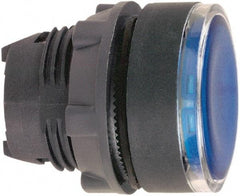 Schneider Electric - 22mm Mount Hole, Flush, Pushbutton Switch Only - Round, Blue Pushbutton, Illuminated, Maintained (MA) - Industrial Tool & Supply