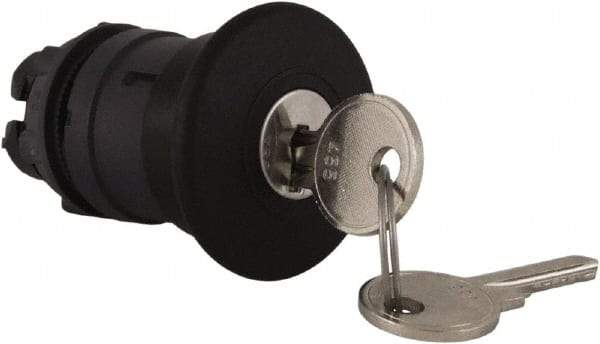 Schneider Electric - 22mm Mount Hole, Extended Mushroom Head, Pushbutton Switch Only - Round, Black Pushbutton, Nonilluminated, Maintained (MA) - Industrial Tool & Supply