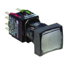 Schneider Electric - 16mm Mount Hole, Flush, Pushbutton Switch with Contact Block - Rectangle, White Pushbutton, Illuminated, Momentary (MO) - Industrial Tool & Supply