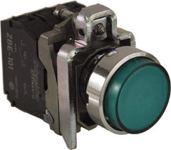 Schneider Electric - 0.87 Inch Mount Hole, Extended Straight, Pushbutton Switch - Round, Green Pushbutton, Illuminated, Momentary (MO), Anticorrosive, Dust Resistant and Vaportight - Industrial Tool & Supply