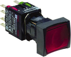 Schneider Electric - 16mm Mount Hole, Flush, Pushbutton Switch with Contact Block - Rectangle, Red Pushbutton, Illuminated, Momentary (MO) - Industrial Tool & Supply