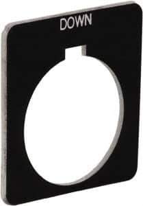 Schneider Electric - Square, Plastic Legend Plate - Down - Black Background, White Letters, 1.22 Inch Hole Diameter, 1-3/4 Inch Square - Industrial Tool & Supply