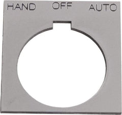 Schneider Electric - Square, Plastic Legend Plate - Hand-Off-Auto - Silver Background, Black Letters, 1.2 Inch Hole Diameter, 1-3/4 Inch Square - Industrial Tool & Supply
