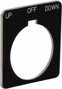 Schneider Electric - Square, Plastic Legend Plate - Up-Off-Down - Black Background, White Letters, 1.22 Inch Hole Diameter, 1-3/4 Inch Square - Industrial Tool & Supply