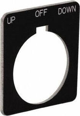 Schneider Electric - Square, Plastic Legend Plate - Up-Off-Down - Black Background, White Letters, 1.22 Inch Hole Diameter, 1-3/4 Inch Square - Industrial Tool & Supply
