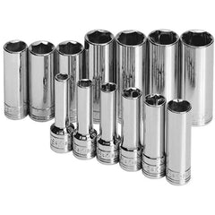 SK - 3/8" Drive Deep Socket Set - 7 to 19mm, Metric Measurement Standard - Industrial Tool & Supply
