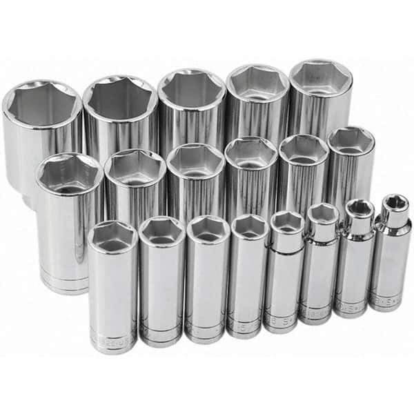 SK - 1/2" Drive Deep Socket Set - 3/8 to 1-1/2", Inch Measurement Standard - Industrial Tool & Supply