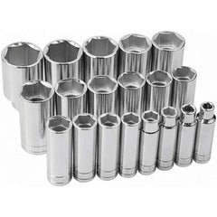 SK - 1/2" Drive Deep Socket Set - 3/8 to 1-1/2", Inch Measurement Standard - Industrial Tool & Supply