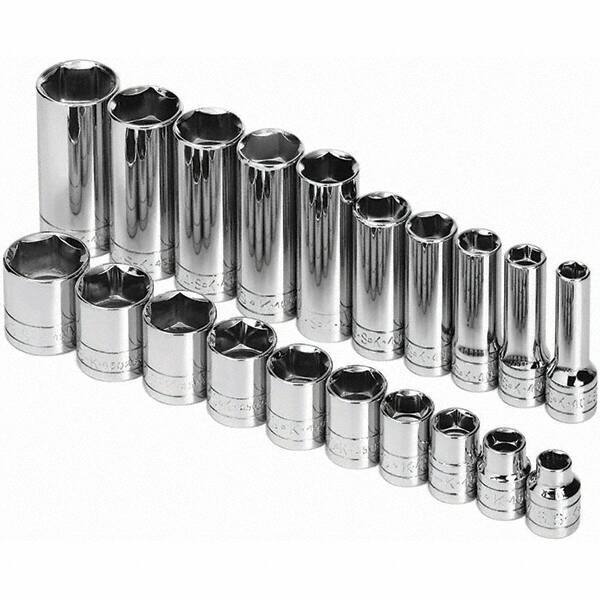 SK - 3/8" Drive Standard Deep Socket Set - 5/16 to 7/8", Inch Measurement Standard - Industrial Tool & Supply