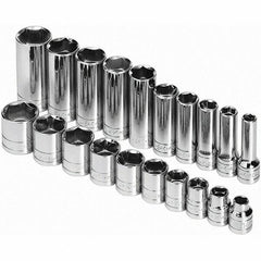 SK - 3/8" Drive Standard Deep Socket Set - 5/16 to 7/8", Inch Measurement Standard - Industrial Tool & Supply