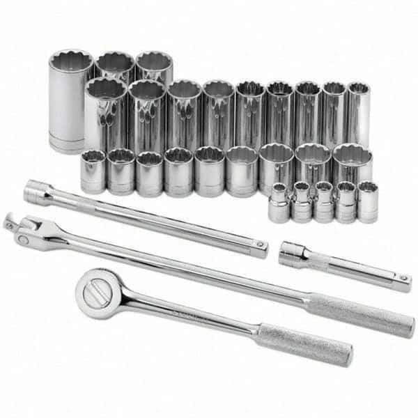 SK - 1/2" Drive Standard Deep Socket Set - 3/8 to 1-1/4", Inch Measurement Standard - Industrial Tool & Supply